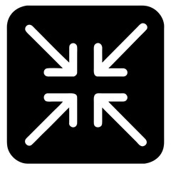 Vector art of a black square icon with four white arrows pointing inwards towards the center, symbolizing contraction or zoom out