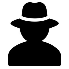 Vector art of a black silhouette icon of a person wearing a fedora hat, representing a spy, detective, or anonymous user