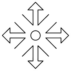 Vector art of a white outline drawing of four arrows pointing outwards from a central circle, indicating expansion or zoom in
