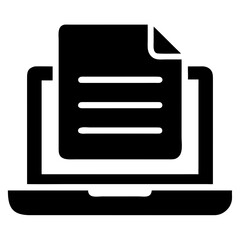 Vector art of black icon of a laptop with a document on screen