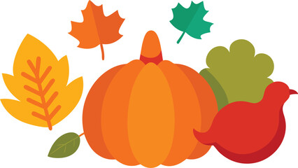 Thanksgiving day vector elements bundle turkey pumpkin autumn leaves scalable illustration