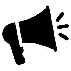 Vector art of solid black icon of a megaphone emitting sound