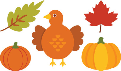 Thanksgiving day vector illustration bundle festive turkey pumpkins autumn leaves scalable eps