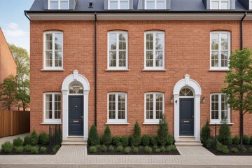 Naklejka premium Reihenhäuser im klassischen roten Ziegelsteinstil mit modernen Details