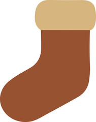  A flat minimalist illustration of a brown Christmas stocking with a beige cuff symbolizing festive decor, winter coziness, and holiday celebration.