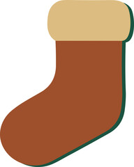  A flat minimalist illustration of a brown Christmas stocking with a beige cuff symbolizing festive decor, winter coziness, and holiday celebration.