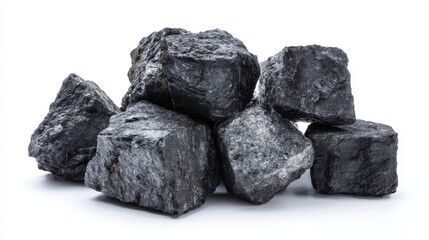Fototapeta premium Pile of coal isolated on white background, a fossil fuel for energy