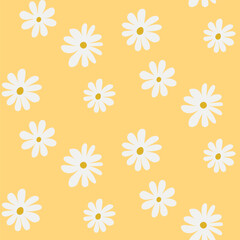 Groovy seamless background  Repeating retro wave, daisies  pattern Vintage psychedelic wallpapers. 