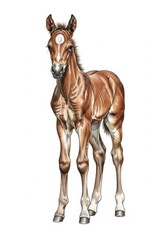 A drawing of a baby horse standing on a white background