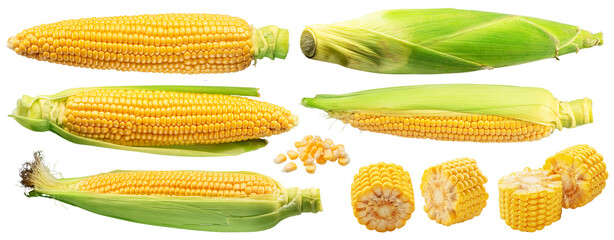 Naklejka na ściany i meble Collection of maize cobs or corn cob pieces isolated on white background. File contains clipping paths. Naklejka na ściany i meble Collection of maize cobs or corn cob pieces isolated on white background. File contains clipping paths.