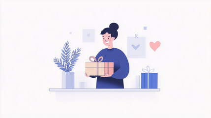 Minimalist person receiving package joyful delivery flat illustration 