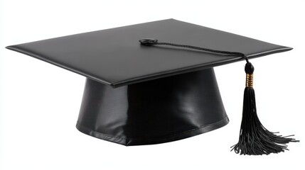 Black graduation cap isolated on white background for academic achievement