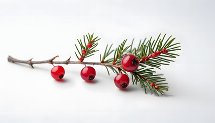 Festive Fir Branch with Red Berries - A Touch of Holiday Cheer