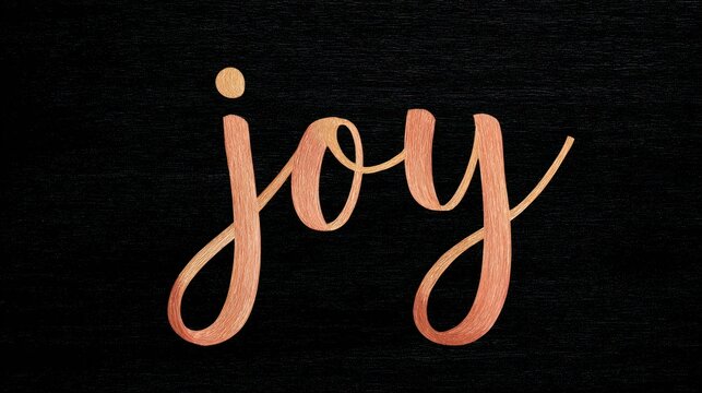 The word joy written in gold glitter on a black background, isolated on white background