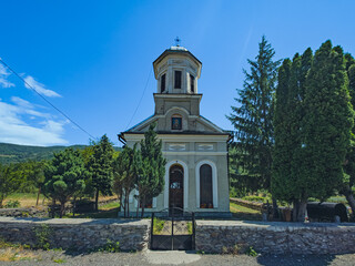 Fototapeta premium Biserica Sfântul Nicolae, Racovița, Romania – 29 June 2025, full facade