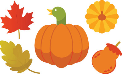 Thanksgiving day elements bundle vector illustration autumn leaves pumpkin turkey icon eps