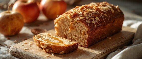 Homemade apple almond loaf cake with caramel drizzle