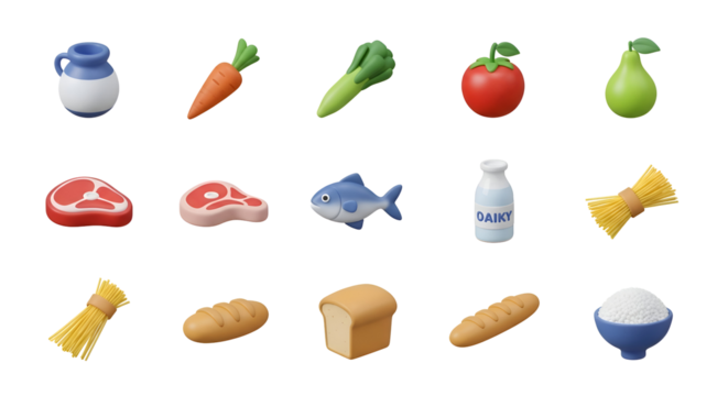 3d icon of assortment of food items isolated on transparent background - Powered by Adobe