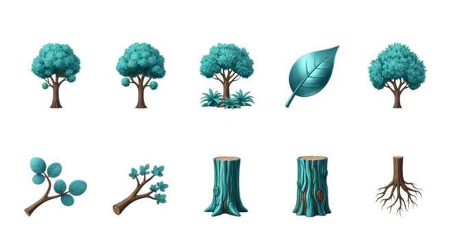3d icon of collection of tree elements isolated on transparent background