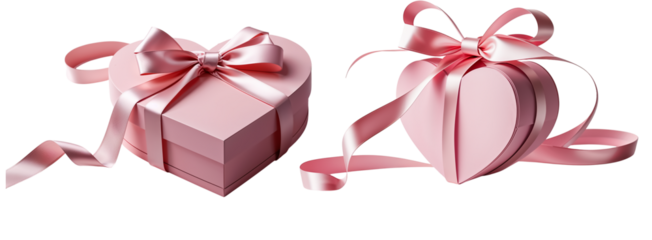 Heart-shaped  pink box with ribbon isolated on transparent background
