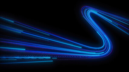 High speed blue line abstract technology background digital fiber hi tech concept. Speed light line blurred on dark background, Data fast transfer simulation.