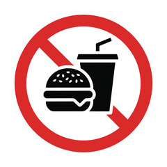 No food or drink allowed vector icon forbidden hamburger and beverage symbol scalable eps