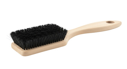 Soft bristle cleaning brush with wooden handle on white background  