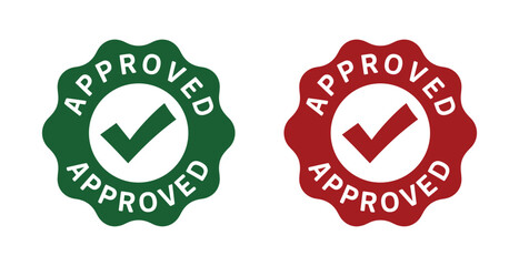 Vector approved stamp icons with checkmark for validation and quality assurance in eps format