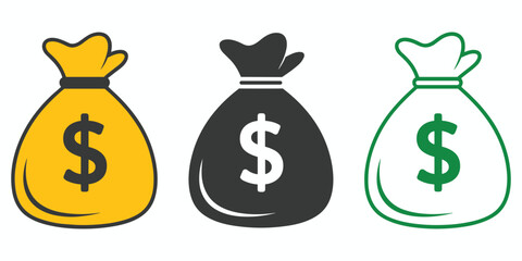 Vector illustration of three money bags with dollar symbols in yellow gray and green scalable eps icon