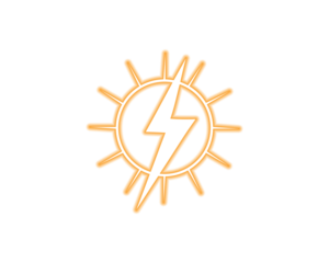 Neon yellow sun and lightning bolt energy icon for bold digital designs, crafts, and stickers. Glowing weather power symbol for planners, and creative layouts. Bright electric sunshine graphic 