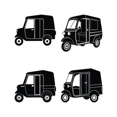 Black and white silhouette auto rickshaw three wheeler