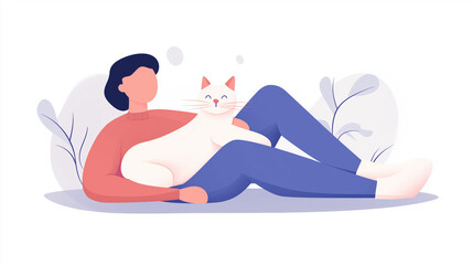 Obraz premium Pet cuddle scene with human and dog cozy lifestyle moment flat illustration 