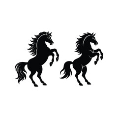 Black and white silhouette front legs raised horse powerful