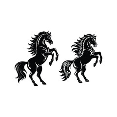 Black and white silhouette front legs raised horse powerful