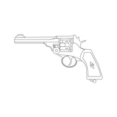 Revolver Line Art Vector, Classic Handgun Outline Illustration