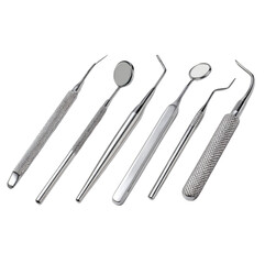 Professional dental examination instruments set for oral health care and procedures