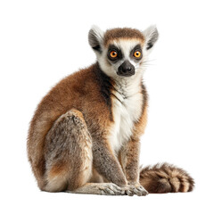 Obraz premium Cute lemur sitting calmly and observing its surroundings in a natural habitat during daytime isolated on transparent background