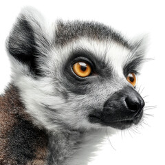 Obraz premium Lemur with striking yellow eyes looks curiously at the viewer in a close-up view isolated on transparent background