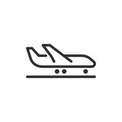 Landing, linear icon. Aircraft arrival and touch down. Line with editable stroke.