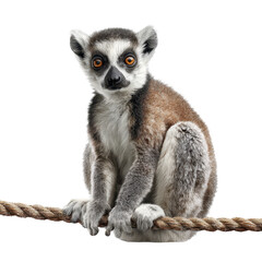 Obraz premium Lemur perched on a rope, showcasing its playful personality in a bright setting isolated on transparent background