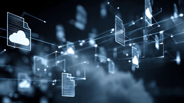 Secure cloud data transfer network for your business files featuring modern digital technology and easy file sharing with integrated virtual storage for seamless team collaboration - Powered by Adobe