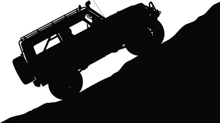 A rugged offroad vehicle silhouette isolated on white background, conquering a steep incline, symbolizing adventure and the thrill of extreme terrain © Naveed Khan