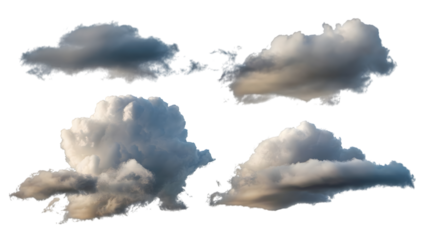 collection of fluffy clouds. Isolated on transparent background, png
