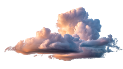 Dramatic cloud formation lit by sunlight. Isolated on transparent background, png