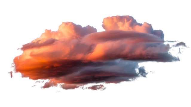 sunset-kissed clouds, nature's ethereal canvas. Isolated on transparent background, png