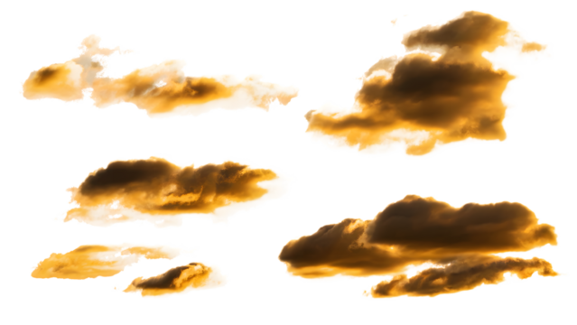 Dramatic collection of golden clouds, conveying a sense of majesty and wonder. Isolated on transparent background, png - Powered by Adobe