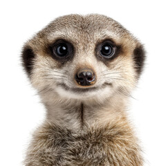 Fototapeta premium Curious meerkat with a friendly expression looking directly at the viewer during a studio session isolated on transparent background