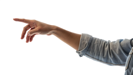 Hand reaching out to touch an object cut out on PNG isolated on white background. AI GENERATED.
