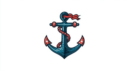 Classic nautical anchor with a red ribbon for a timeless, seaworthy style that evokes adventure, perfect for branding, tattoos, apparel and adding a vintage maritime feel to any project
