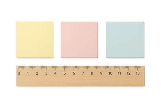 Pastel sticky notes and wooden ruler for office